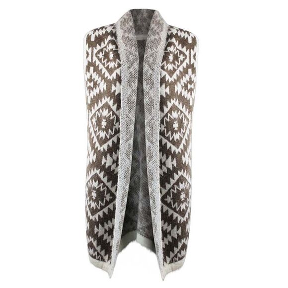 Knit Aztec Print Kimono Vest Cardigan - Picture 6 of 8